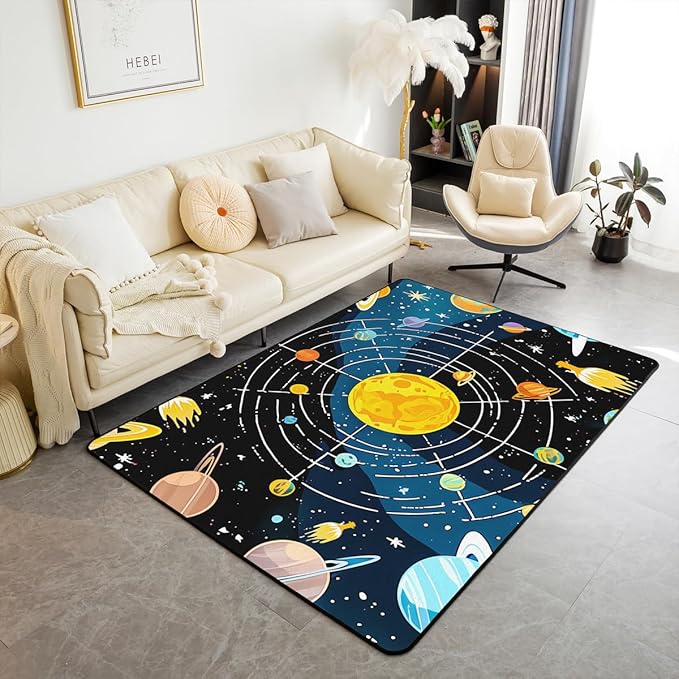 Outer Space Large Area Rug 5x7 Universe Solar System Living Room Rug | Cosmic Planet Rugs for Bedroom, Educational Learning Galaxy Carpet Indoor Floor Mat
