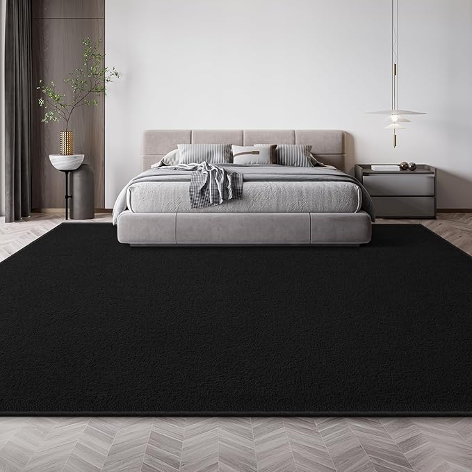 Large Modern Area Rugs for Living Room Bedroom, 7x10 Feet Black Ultra Soft Solid Thickened Memory Foam Indoor Minimalist Carpets, Non-Slip Comfy Rugs for Boys Girls Nursery Kids Room Home Décor