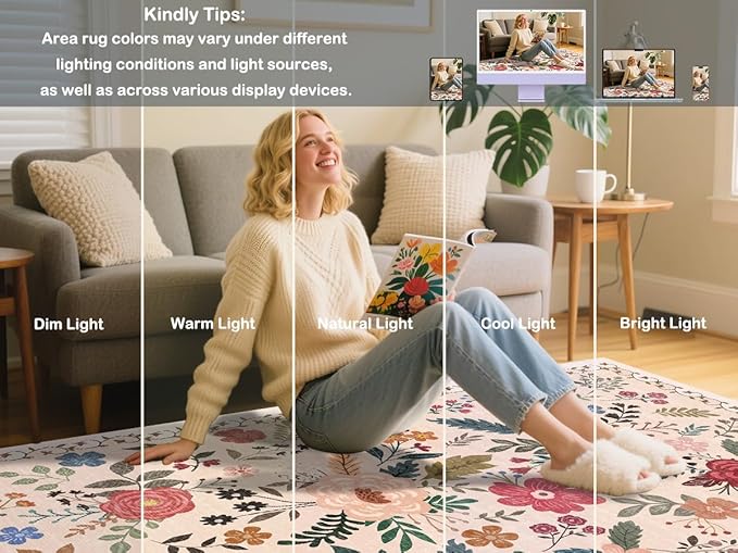 Extra Large 10x14 Area Rug for Living Room, Washable Rugs for Dining Room, Bedroom, Non Slip Stain Resistant Carpet, Low Pile Vintage Floral Rug (Begie Red)