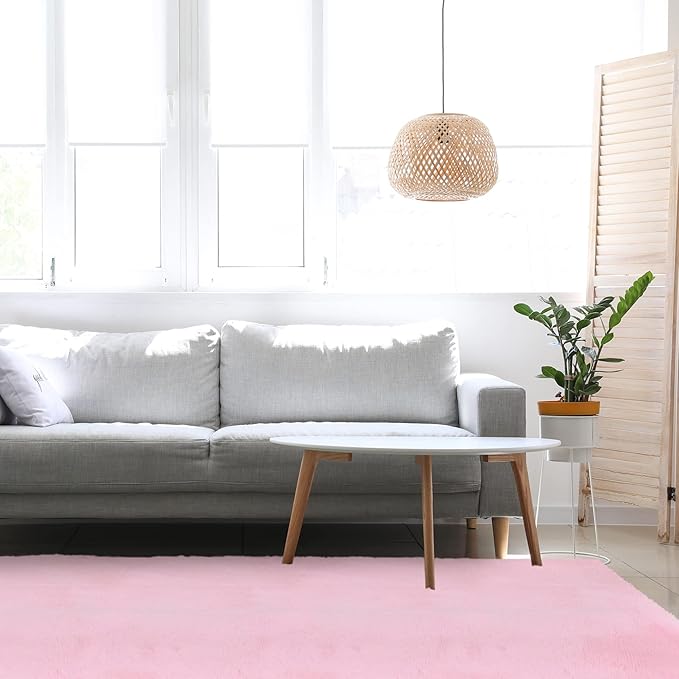 duduta Pink Soft Fluffy Rectangle Rug 3x5 ft, Shag Furry Plush Throw Rug for Bedroom Nursery Living Room Home Decor