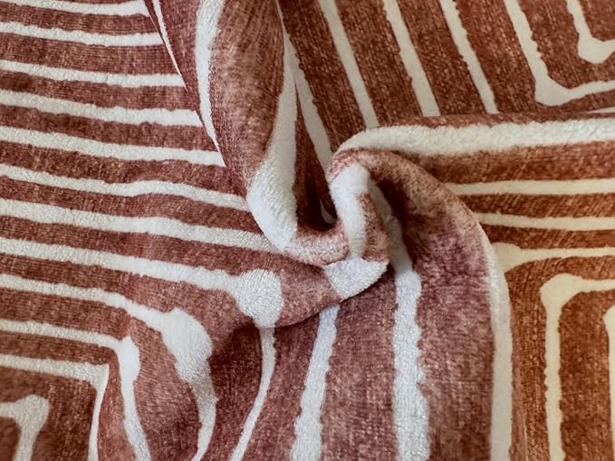 GLN Rugs Contemporary Collection - Machine Washable Area Rug, Contemporary Washable, Non Slip, Low Pile Chenille Rug, Living Room, Bedroom, Kitchen Rug (5'3" Round Beige Orange)