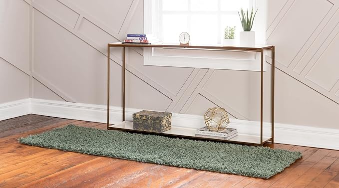 Unique Loom Davos Shag Collection Area Rug - Solid (2' 7" x 16' 5" Runner, Sage)