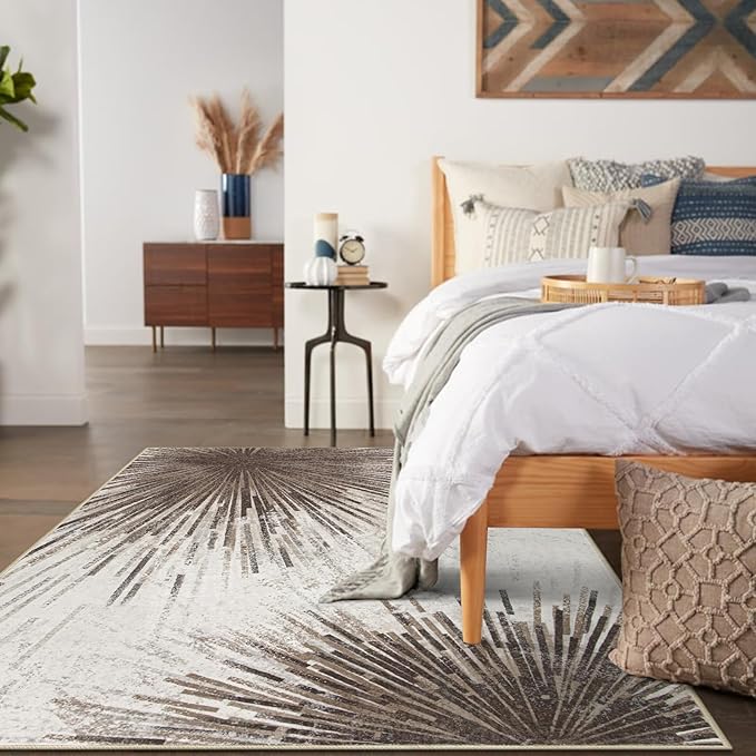 Lahome Modern Carpets for Living Room - Machine Washable Area Rugs 5x7 Throw Non-Slip Soft Carpet for Bedroom, Abstract Print Ultra-Thin Indoor Rug for Dining Room Office Home (Brown/Gray, 5'x7')