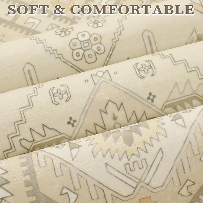 SERISSA Washable Rugs 8x10 Area Rugs, Large Non-Slip Boho Living Room Rug, Ultra Soft Vintage Beige Print Distressed Farmhouse Carpet for Dining Room Bedroom Dorm Office Home Decor