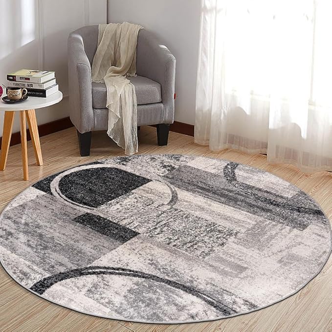 Rugshop Contemporary Abstract Circle Design Soft Area Rug 6' 6" Round Cream