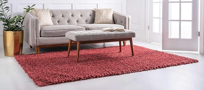 Unique Loom Davos Shag Collection Area Rug - Solid (4' 1" x 6' 1" Rectangle, Poppy)