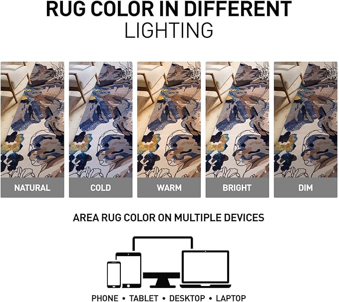 Rugshop Cream Bright Flowers Non Slip Non-Shedding Round Area Rug for Living Room, Dining Room and Bedroom, 8'