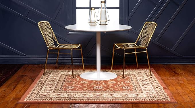 Unique Loom Voyage Collection Traditional Oriental Classic Intricate Design Area Rug (6' 0 x 6' 0 Square, Terracotta/Ivory)