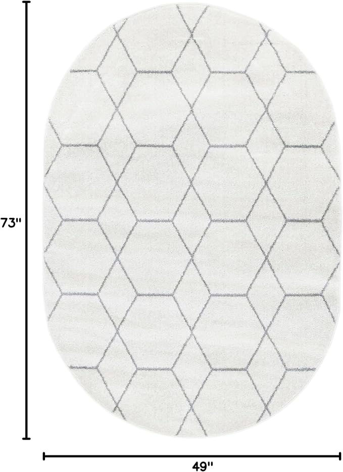 Unique Loom Trellis Frieze Collection Area Rug - Geometric (4' x 6' Oval, Ivory/ Gray)