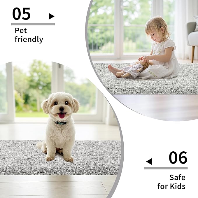 Gray Bathroom Rug 24x36 Non Slip Fluffy Bath Mat for Bathroom Floor Washable Plush Luxury Bath Rug for Tub Soft Shaggy Absorbent Shower Sink Mat
