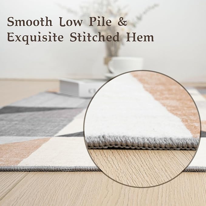 HOMFINE Washable Modern Area Rug - Geometric Style 10x14 Rugs for Living Room, Bedroom, Machine Washable Rug Soft Non Slip Non Shedding Area Rug - Grey Brown, 10'x14'