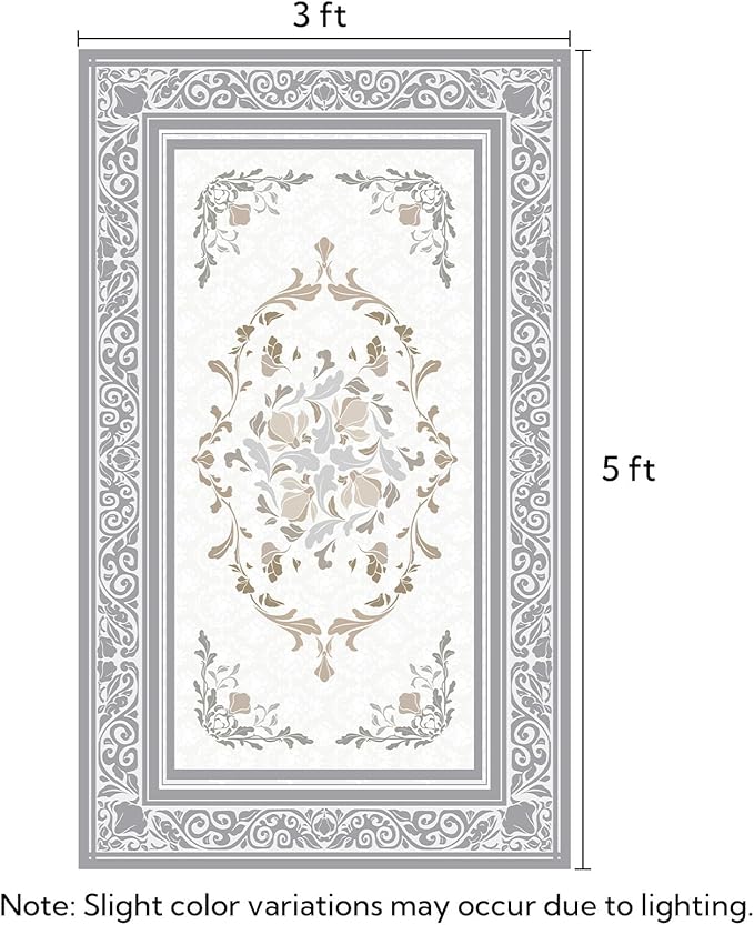 SOULFUL Medium Pile 3x5 Area Rug - Cozy Soft Underfoot Small Entryway Rug - Light Taupe Boho Floral - Washable Non-Slip - Perfect for Living Room Bedroom Foot Kids Room Reading Nook