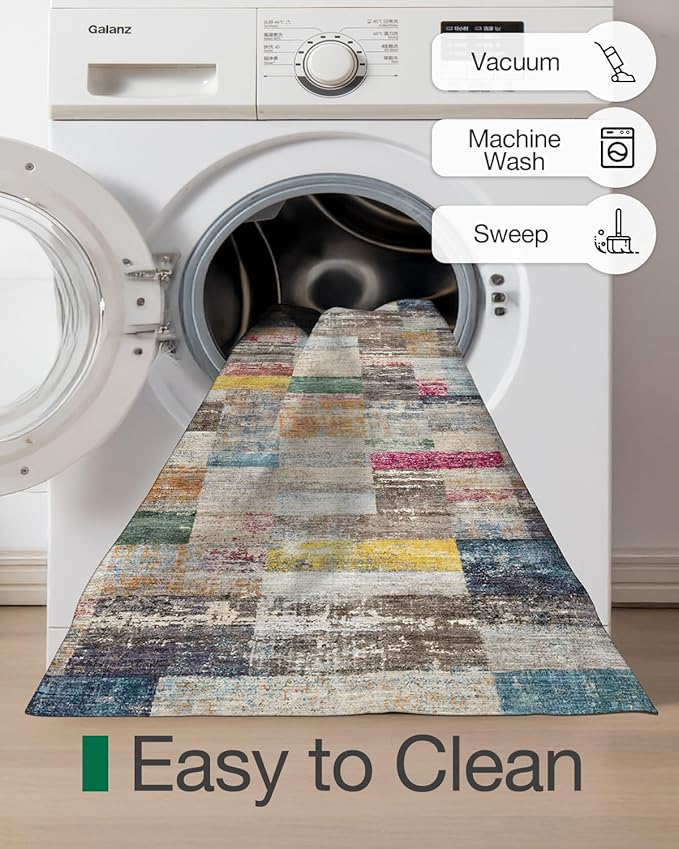 LUMI Ultra Thin Door Mat, 18x30 Non Slip Indoor Doormat Entrance Washable Rugs Entryway Oriental Vintage Soft Carpet for Kitchen Bedroom Front Door, Multicolor