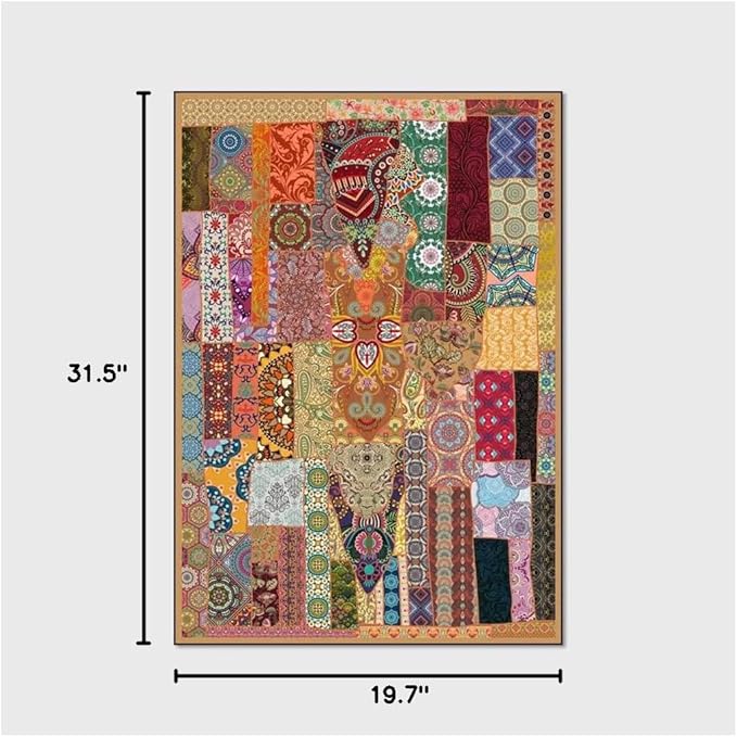 Vintage Boho Area Rugs Multicolor Ethnic Style Geometric Splicing Carpets Bedroom Living Room Kitchen Floor Mats Indoor Outdoor Non-Shedding Runner Rug Home Décor Carpet 1.6' X 2.6'