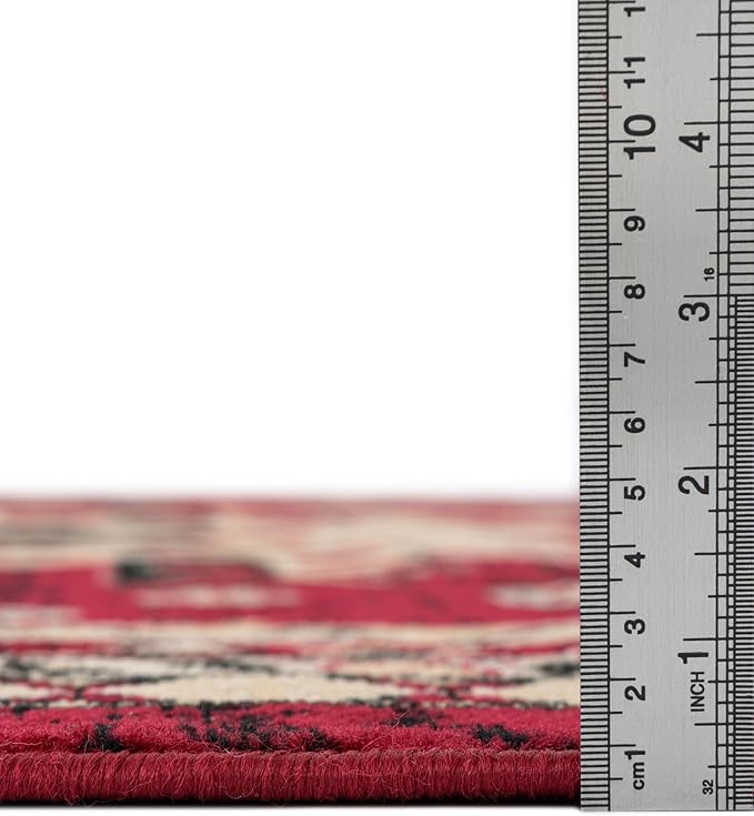 Unique Loom Taftan Collection Border Geometric Tribal Inspired Design Area Rug (8' 0 x 10' 0 Rectangular, Red/ Gold)