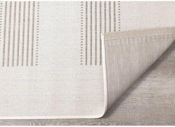 Beige Carpet for Bedroom with Striped Design, 5x7 Washable Boho Rug for Living Room or Versatile Accent to Refresh Any Room Décor