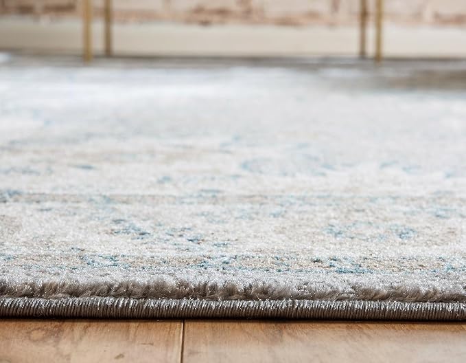Unique Loom Salzburg Collection Classic Traditional Design Oriental Inspired Border Area Rug (7' 3 x 7' 3 Round, Gray/Beige)