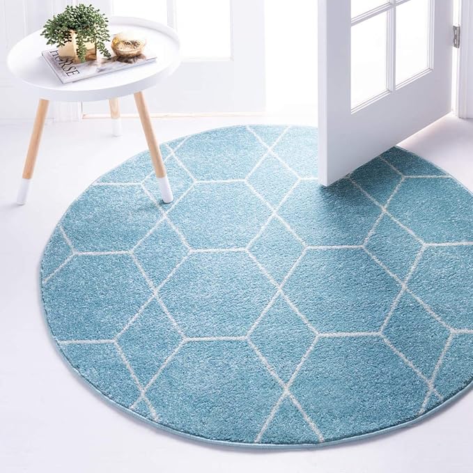 Unique Loom Trellis Frieze Collection Area Rug - Geometric (5' 1" Round Light Blue/Ivory)