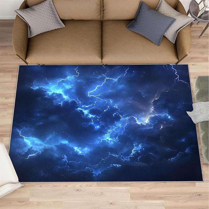 3x4 Lightning Rugs for Entryway - Natural Weather Kids Bedroom Rug, Thunderstorm Lightning Mudroom Rug Soft for Coffee Shop Living Room Under Table Game Room