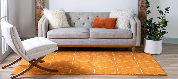 Unique Loom Trellis Frieze Collection Area Rug - Geometric (9' x 12' 2", Orange/ Ivory)
