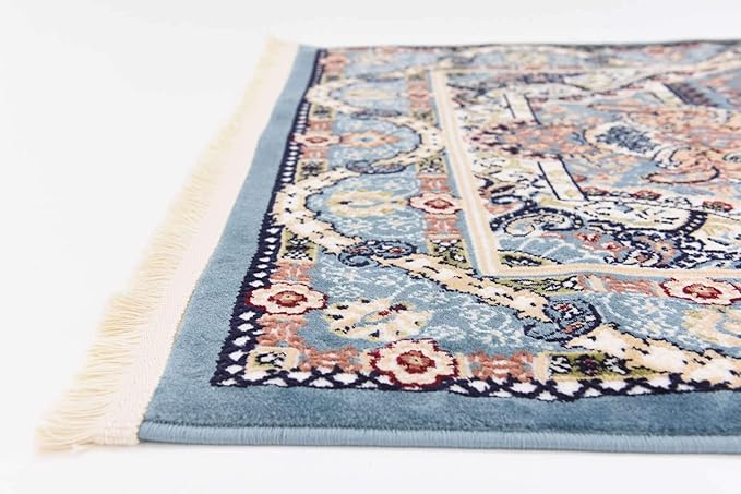 Unique Loom Narenj Collection Classic Traditional Medallion Textured Design Area Rug, 3 x 13 ft, Blue/Tan
