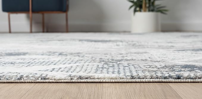 Adel Modern Area Rug for Living Room, 6x9 Rustic Distressed Abstract Blue Rug, Medium Pile Stain Resistant Carpet for Bedroom, Dining Room or Kitchen (6' x 9', Blue)