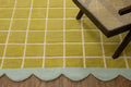 Checkered Wool Area Rug with Scalloped Border, Chartreuse Green & Cream Grid, Hand-Tufted, Soft Cut Pile, Modern Cottagecore Living Room, Bedroom & Nursery Carpet - 3x6 Ft