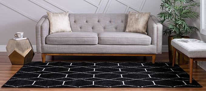 Unique Loom Trellis Frieze Collection Area Rug - Geometric (7' 1" x 10', Black/ Ivory)