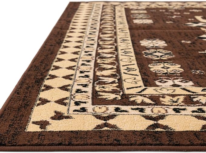 Unique Loom Taftan Collection Border Geometric Tribal Inspired Design Area Rug (6' 0 x 9' 0 Rectangular, Brown/ Tan)