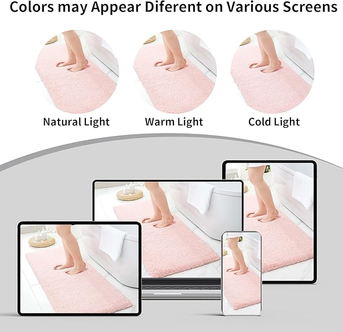 Pink Bathroom Runner Rug 24x70 Non Slip Fluffy Long Bath Mat for Bathroom Floor Washable Plush Luxury Bath Rug for Tub Absorbent Shower Sink Mat Bedside Rug