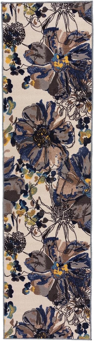 Rugshop Cream Bright Flowers Non Slip Non-Shedding Runner Rug for Hallway, Entryway and Kitchen, 2'7" x 10'