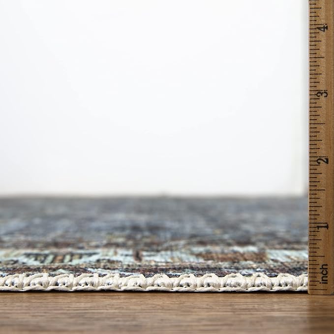 Bloom Rugs Washable Non-Slip 9' x 12' Rug - Blue/Beige Traditional Area Rug for Living Room, Bedroom, Dining Room, and Kitchen - Exact Size: 9' x 12'