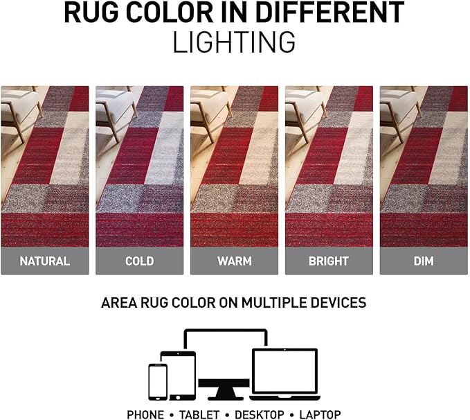 Rugshop Red Modern Geometric Boxes Non-Slip Area Rug Non-Shedding for Hallway, Entryway and Kitchen, 2' x 7'2" (22" X 84")