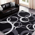 YIHOUSE 5x7 Ft Area Rugs, Concentric Circle Carpet Washable Rug, Black and White Geometric Design Rug for Living Room, Bedroom, Playroom, Nursery, Home Office Decor, Nonslip Non-Shedding