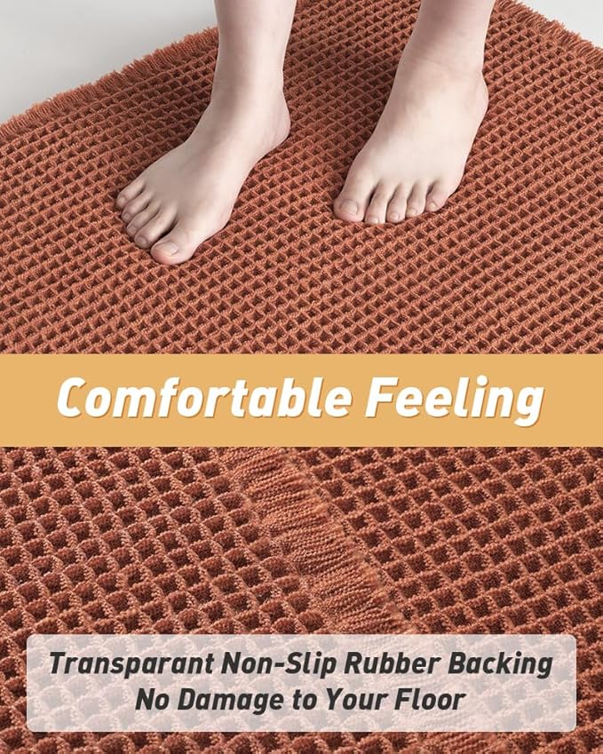 AMOAMI Upgraded Waffle Bath Mat, Super Absorbent Non Slip Bath Mats for Bathroom Floor, Machine Washable Bathroom Rugs with Tassels, Rubber Backed Bathroom Mats, Ultra Soft, 18" x 30", Dirty Orange