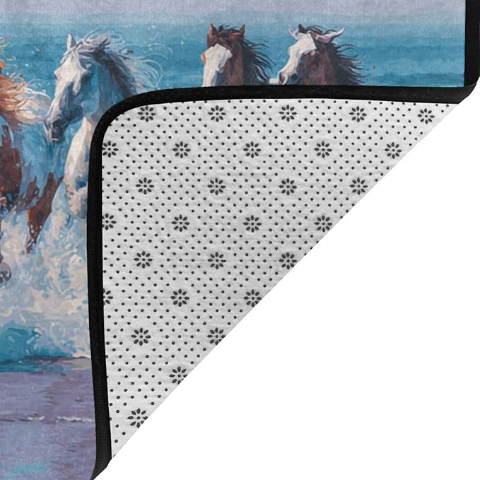 Horse Run Gallop in Waves Ocean Area Rug Washable Outdoor Rugs Anti-Slip Soft Carpet Entryway Indoor Door Mat for Bedroom,Living Room,Porch,Terrace and Entrance Decor 8'x 5'