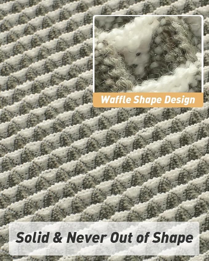 AMOAMI Upgraded Waffle Bath Mat, Super Absorbent Non Slip Bath Mats for Bathroom Floor, Machine Washable Bathroom Rugs with Tassels, Rubber Backed Bathroom Mats, Ultra Soft, 18" x 30", Green & Cream