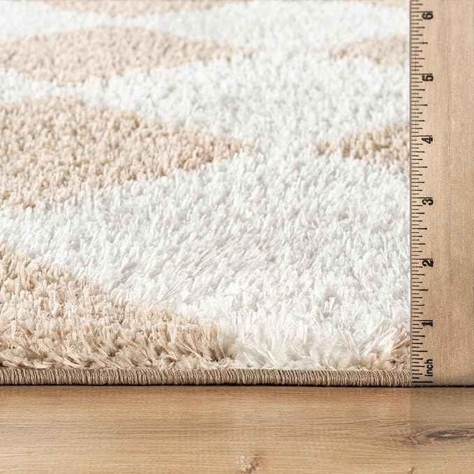 Rugshop Diamond Wave Shag Runner Rug Beige 2' 3" x 12' Great for Long Hallways, Open Entryways, or Galley Kitchens