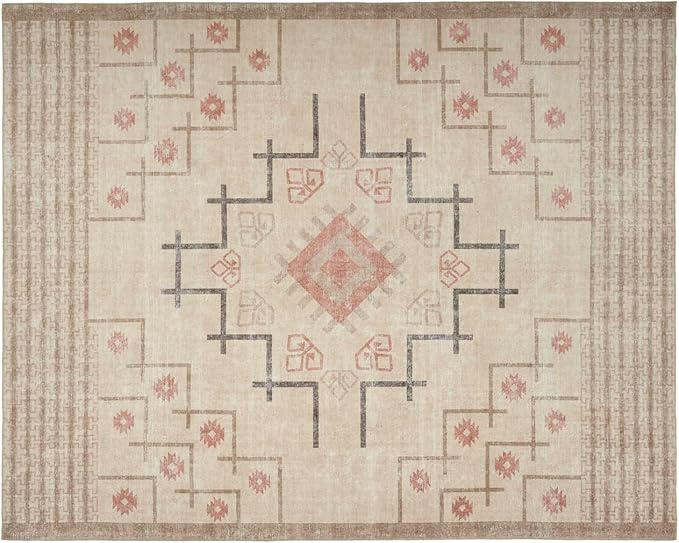 Revival Rugs Funk 8'x10' Zero-Shedding Area Rug for Living Room Bedroom - Oeko-TEX Certified, Low Pile, Spot Clean, Beige, Cream