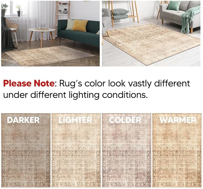 Keen Home Design 8x10 Rug - Machine Washable Area Rug with Non-Slip Backing, Ideal for Living Room, Dining Room, Bedroom - Vintage, Easy Clean, Durable, Low Pile - (8' x 10')