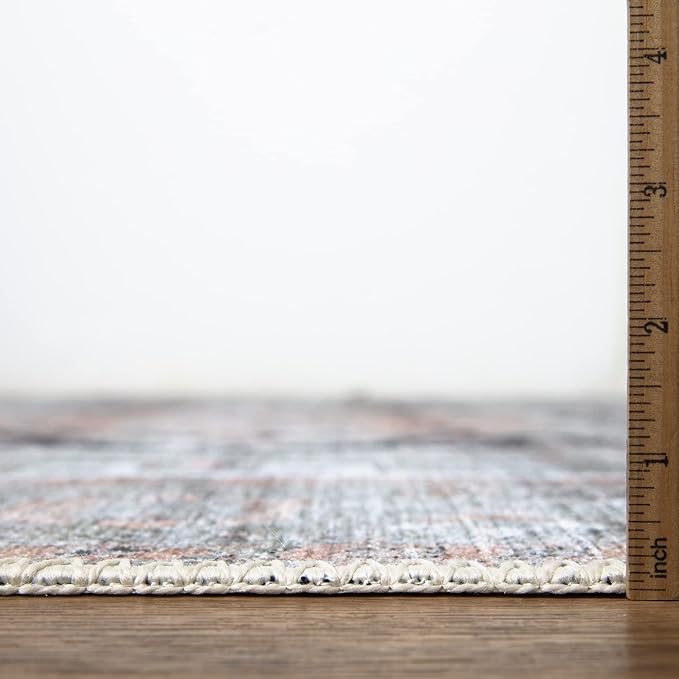 Bloom Rugs Washable Non-Slip 6' x 9' Rug - Gray/Coral Pink Traditional Area Rug for Living Room, Bedroom, Dining Room, and Kitchen - Exact Size: 6' x 9'