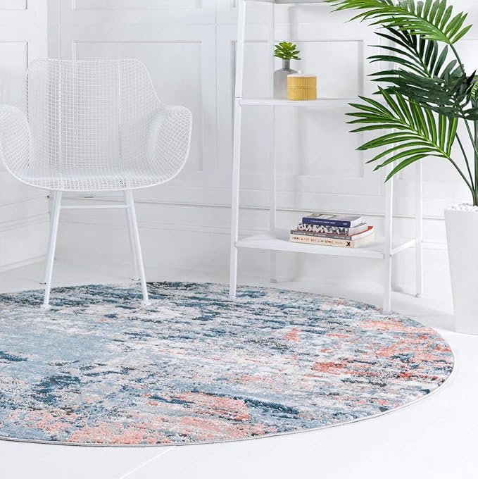 Rugs.com Leipzig Collection Round Rug – 7 Ft Round Multi Low-Pile Rug Perfect for Kitchens, Dining Rooms