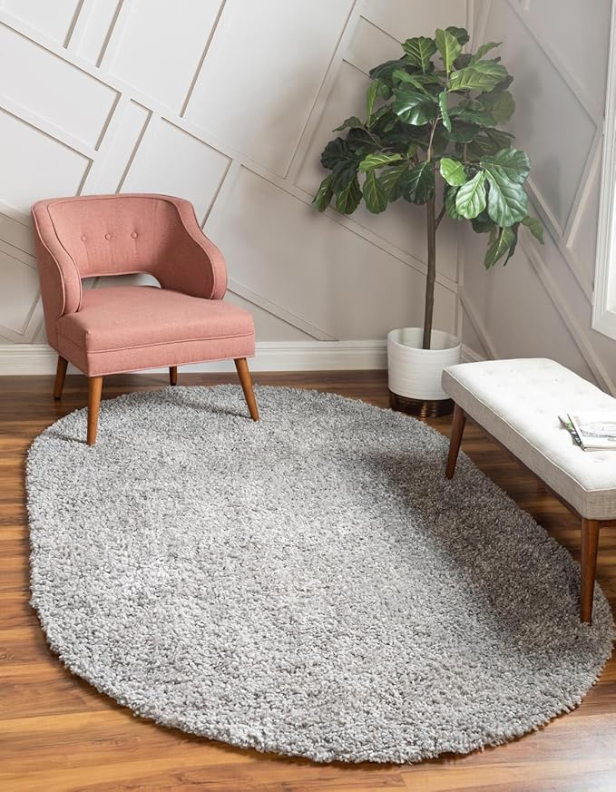 Unique Loom Davos Shag Collection Area Rug - Solid (7' 10" x 10' Oval, Sterling)