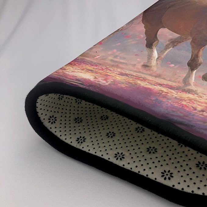 Galloping Horse Cherry Blossom Area Rug Washable Outdoor Rugs Anti-Slip Soft Carpet Entryway Indoor Door Mat for Bedroom,Living Room,Porch,Terrace and Entrance Decor 5'x 4'