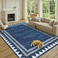 Foldable 5x7 Non Slip Area Rugs for Living Room Dining Room Modern Geometric Washable Non-Shedding Soft Indoor Carpet Bordered Printed Stain Resistant Bedroom Low Pile Rugs, Blue