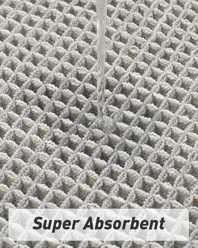 Upgraded Waffle Runner Rug Super Absorbent Non Slip Bath Mats for Bathroom Machine Washable Bathroom Runner Rug with Tassels, Ideal for Hallway Bedroom Laundry Room, 17" x 48", LightGrey & Cream