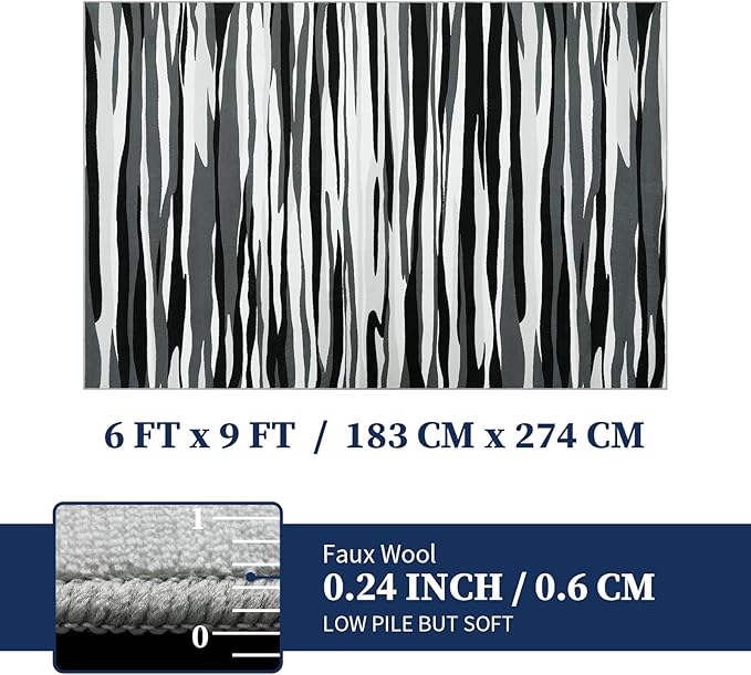 YIHOUSE 6×9 Ft Area Rugs for Living Room: Modern Abstract Black Grey and White Rug - Nonslip Washable Striped Rug for Bedroom Dining Room Office Playroom Nursery Home Decor