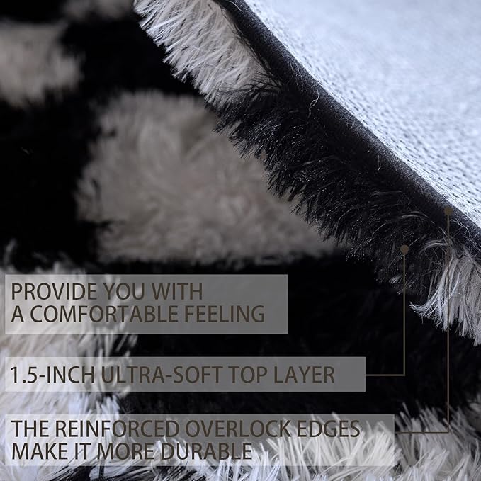8x10 Area Rugs for Living Room Bedroom, Soft Fluffy Shaggy Bedside Rug, Indoor Floor Carpet for Kids Playroom, Dorms, Nursery Rooms, Home Decor (Black & White 8'x10')