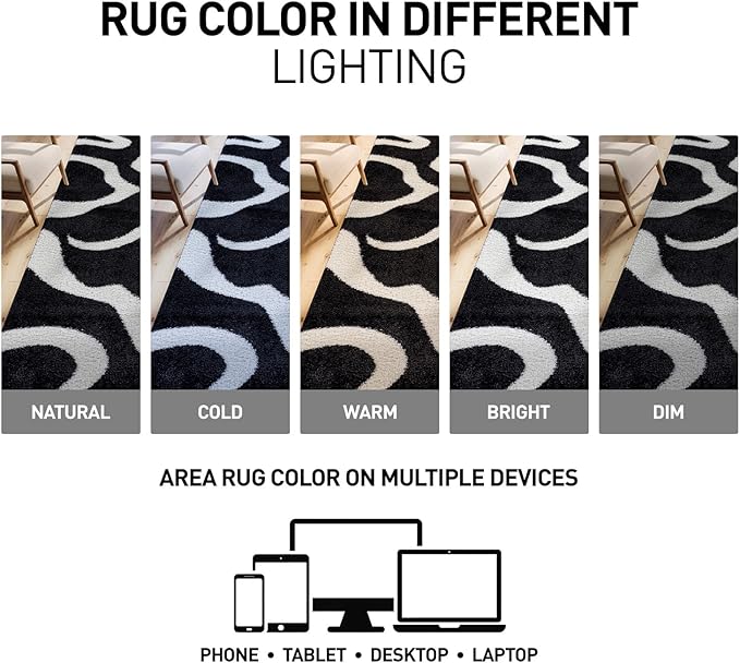 Rugshop Abstract Wavy Shag Area Rug Anthracite Dark Gray 2' x 3' Ideal for Entryways, Kitchens, or Small Spaces