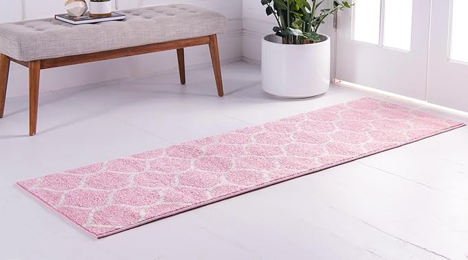 Rugs.com Lattice Frieze Collection Rug – 2' x 6' Runner Light Pink Medium Rug Perfect for Living Rooms, Large Dining Rooms, Open Floorplans